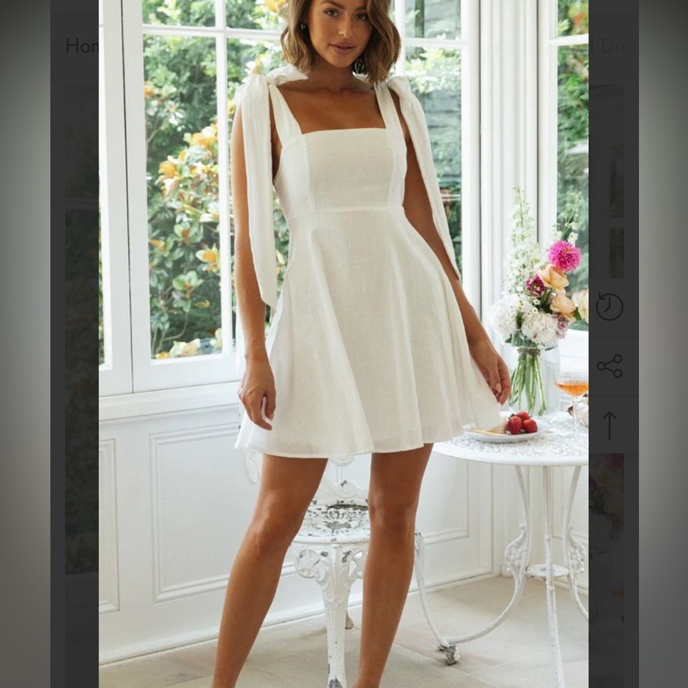 White Cotton Linen Tie Strap Babydoll Dress - Picture 5 of 14